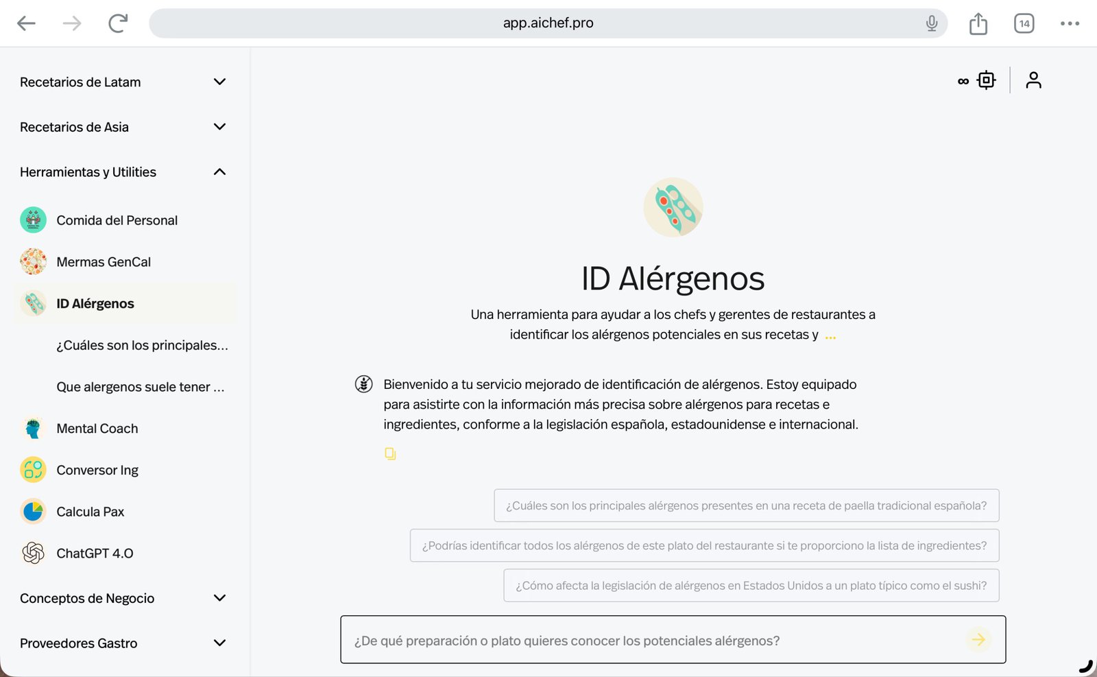 Captura de ID Alérgenos: Seguridad alimentaria en las sugerencias